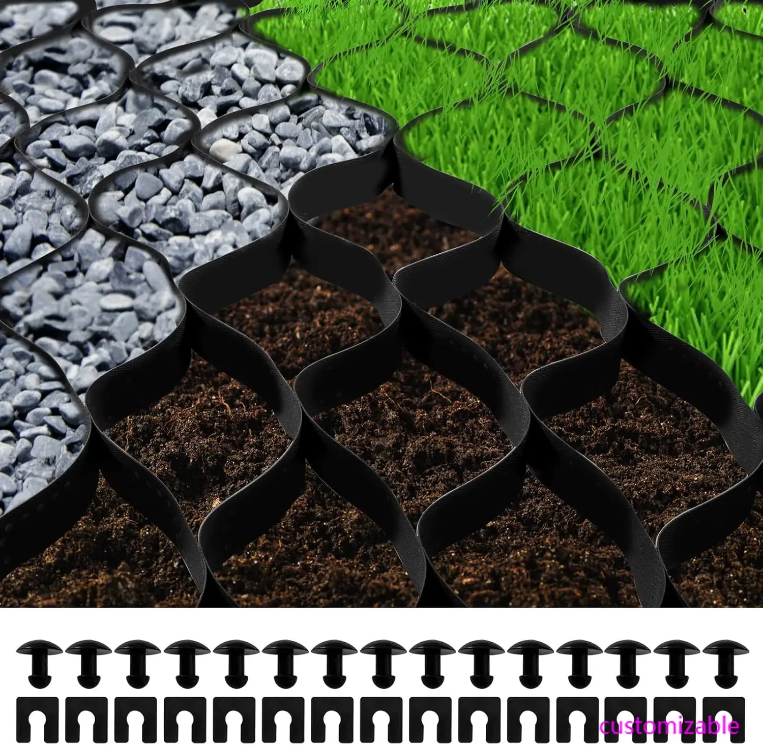 Ground Grid 27 ftx4 ft, 1885 lbs per Sq Ft Load Geo Grid, 2" Depth Permeable Stabilization System for DIY Patio, Walkway, Shed