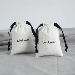 Custom Logo Cotton Jewelry Bag Luxury Eco Friendly Denim Cotton Drawstring Jewelry Small Gift Pouches Wedding Favors For Guests