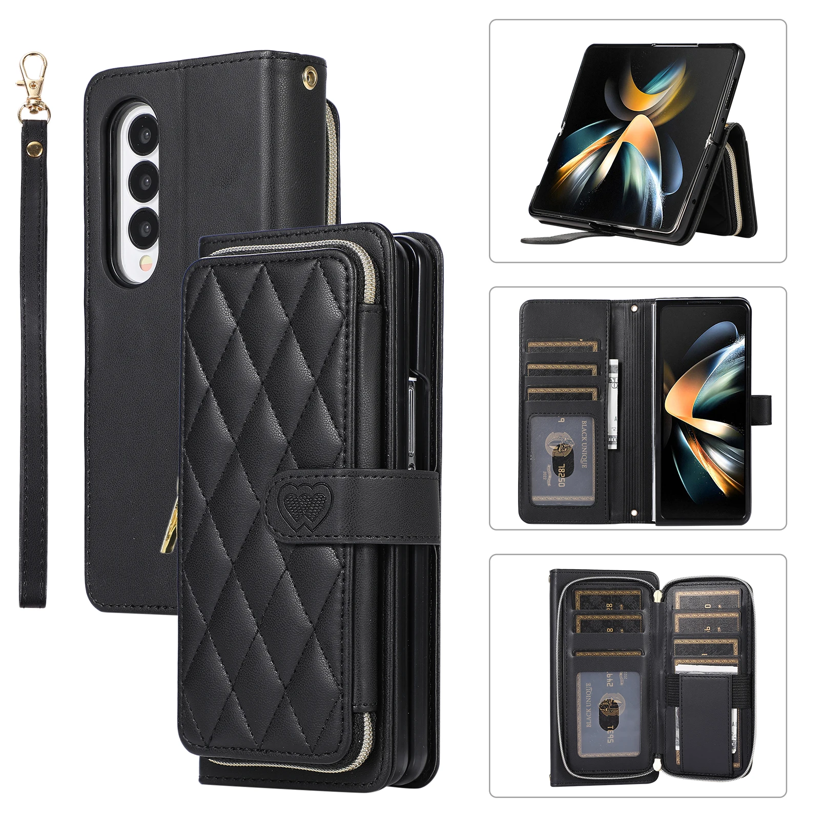 Mobile Phone Case With Back Pockets Anti-scratch Protective Case Crossbody Phone Bag Leather Phone Protector For Z- Fold 3/4/5