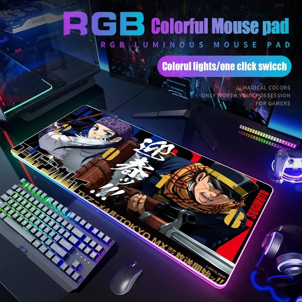 

Golden Kamuy Mouse Pad Gamer Rgb Desk Mat Back Light Led Mousepad Setup Gaming Accessories Deskmat Big Mousepepad Backlight
