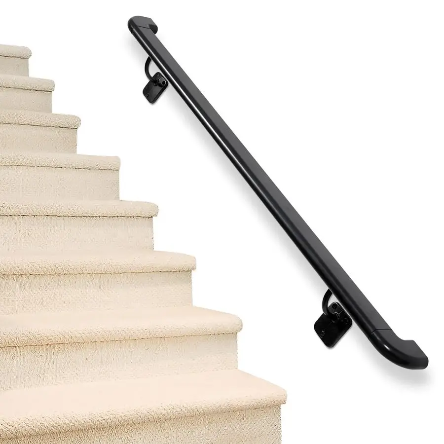Stair Handrail Black Hand Rail for Indoor amp Outdoor Steps Metal Handrail for Indoor Stairs Stair Railing with Wall Return Heav