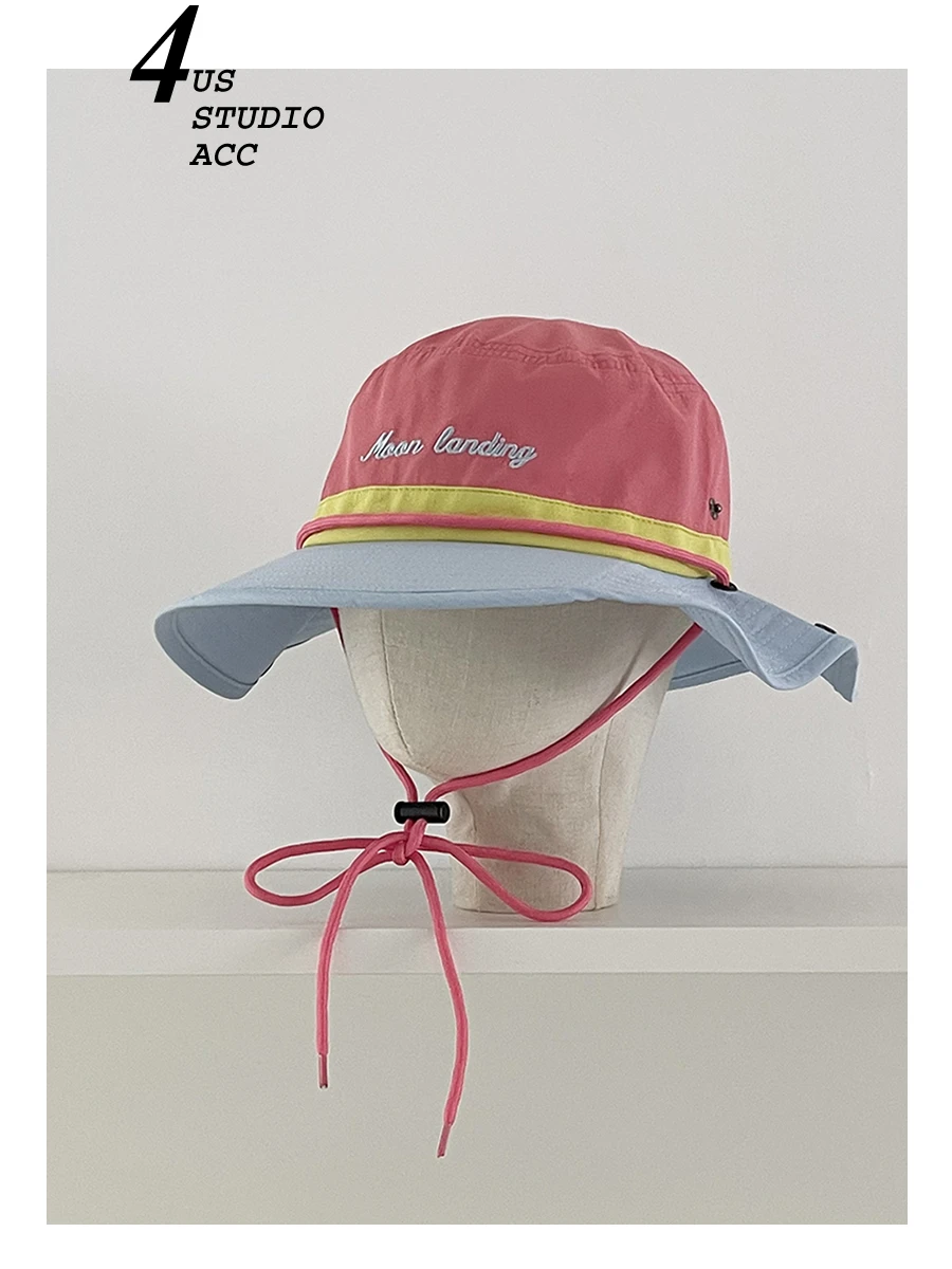 Color Block Embroidery Bucket Hat Female Summer Outing Western Cowboy Hat Sun-Proof Bucket Hat