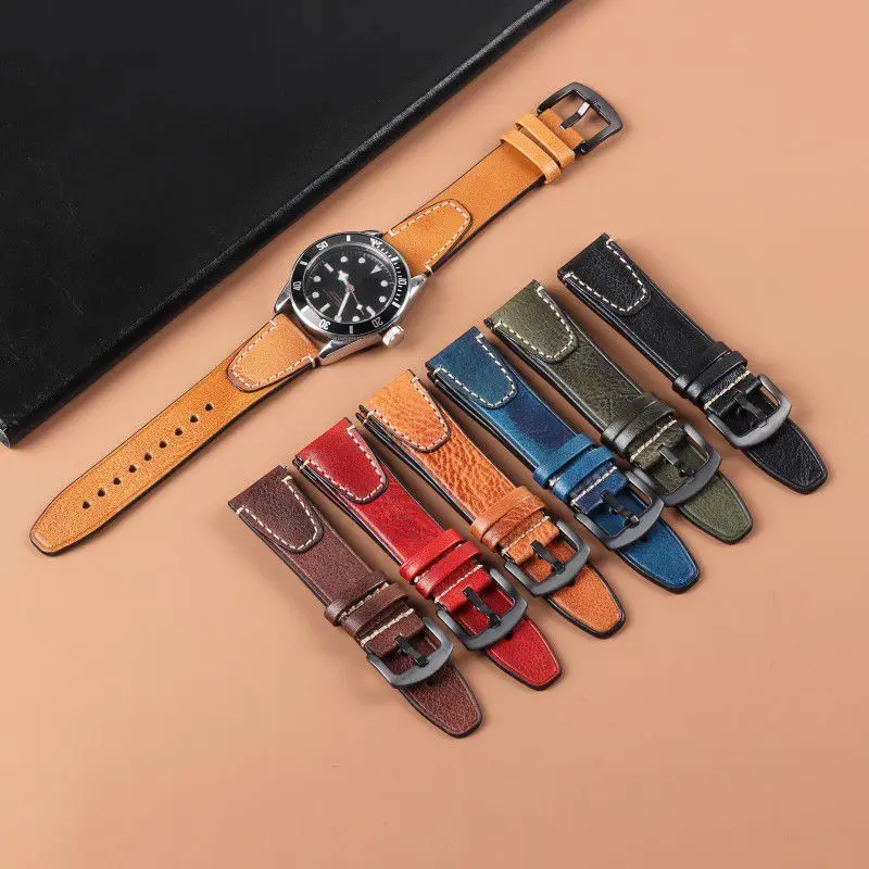 

Universal Retro Style Watch Strap 18mm 20mm 22mm Bands Durable Leather Watch Bands Quick Release Replacement Watch Bracelet