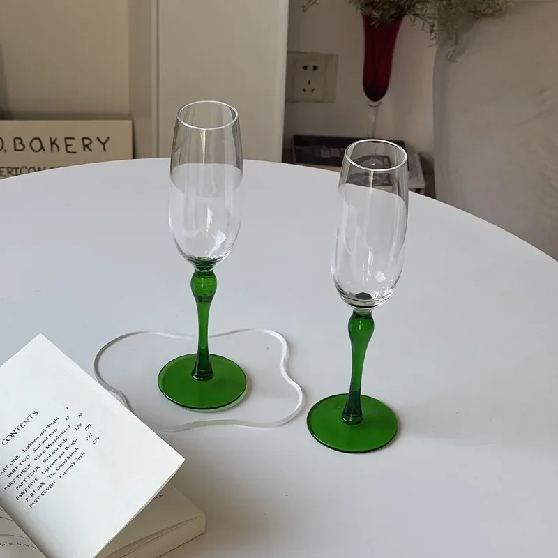 French Champagne Glass Household Dessert Wine Glass Emerald Sparkling Wine Glass Goblet Wine Glasses