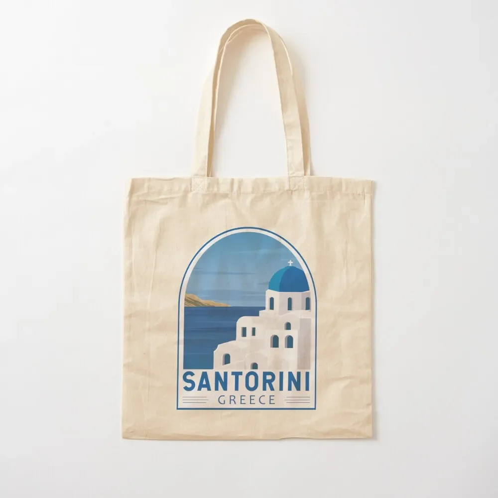 

Santorini Greece Retro Emblem Tote Bag female bag sac pour femme canvas tote tote bags men Bag