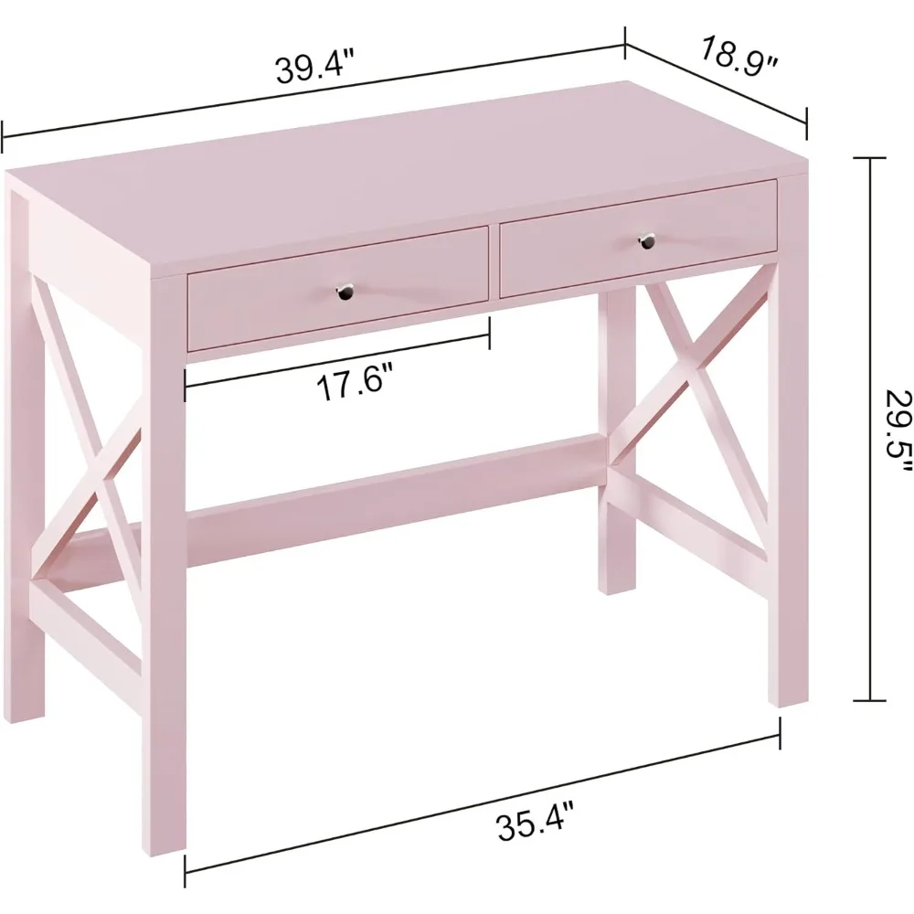 مكتب كمبيوتر مدمج 39 مع أدراج للمكتب المنزلي، طاولة كتابة دراسة صغيرة مع تصميم ثابت بإطار X