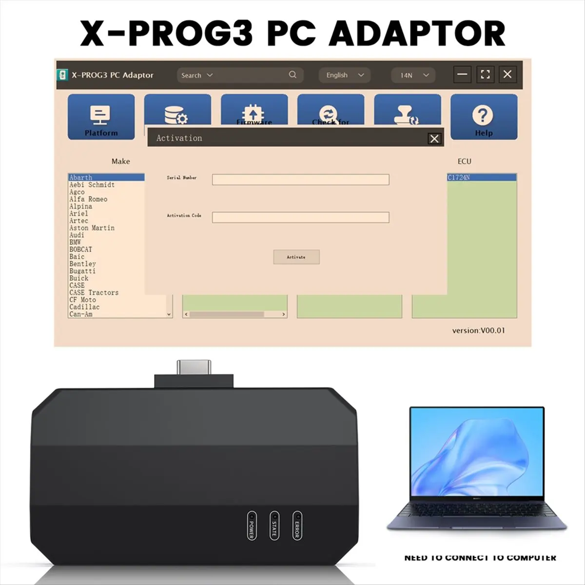 #19Z Adaptor,X-PROG3 PC Adaptor for PC Tools Read/Write On-Board EEPROM Chip Data (Black)