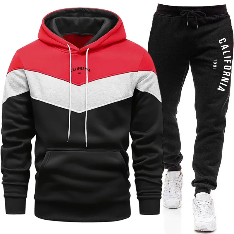 Ensemble de survêtement décontracté pour homme 2026 – Sweat-shirt et pantalon de jogging tricolore pour sports de plein air – Collection automne-hiver