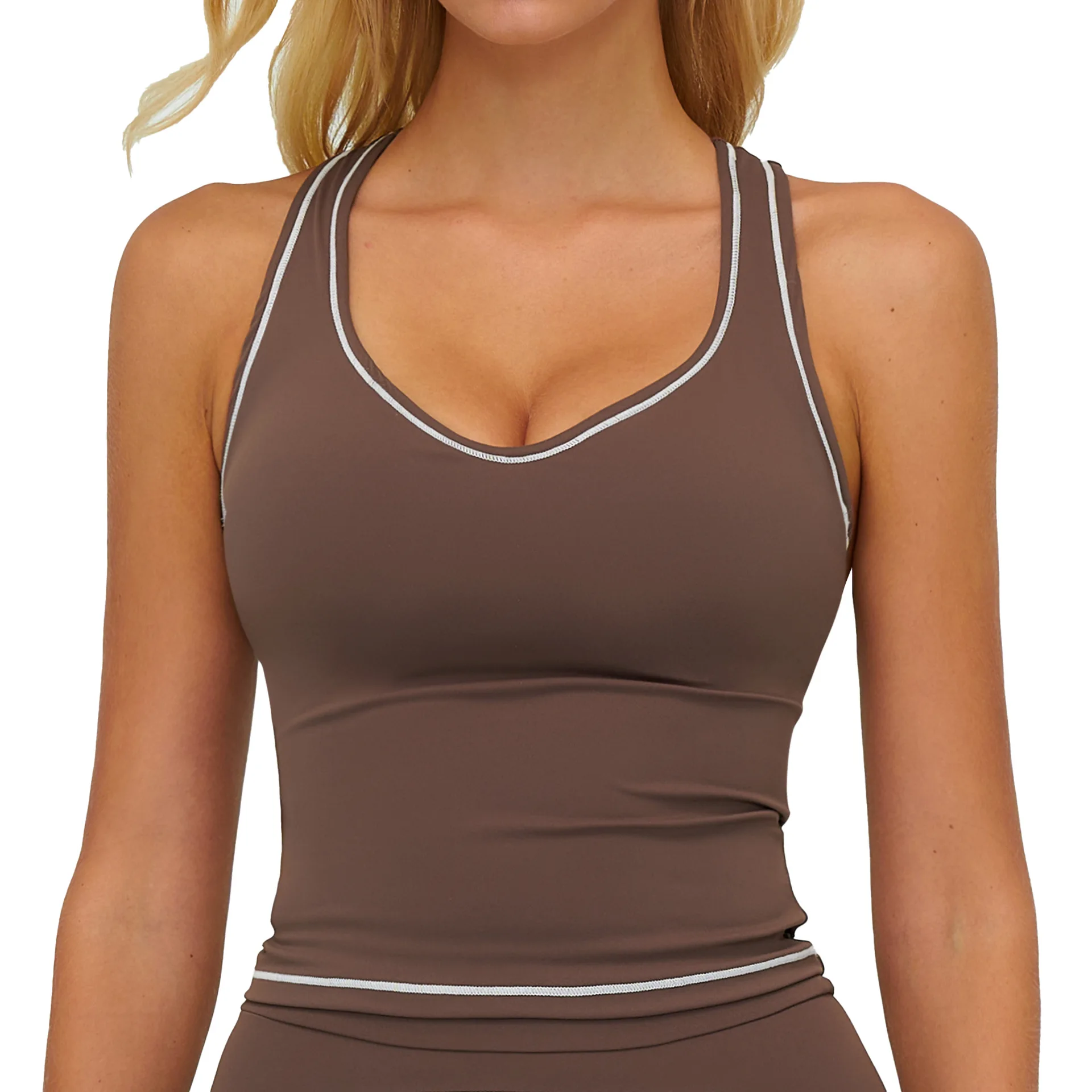 

Maxdutti Color Blocked Yoga Vest I-shaped Beautiful Back Brushed Comfortable Sports Vest Running And Fitness Top