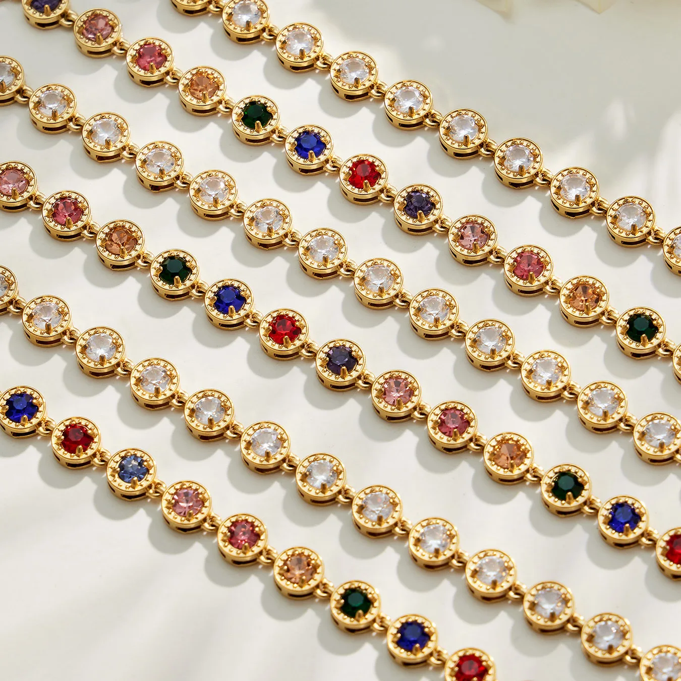 Runde Zirkon-Tennis-Halskette, Armband und Ohrringe, 18k vergoldeter Edelstahl, 3-teiliges Hochzeitsschmuck-Set – Detail 10