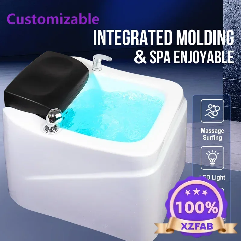 Factory Direct 2026 Spa Salon with Massage Bubble for Foot Spa Tub With Big Footrest for Resin Acrylic 7 Colors Lighting