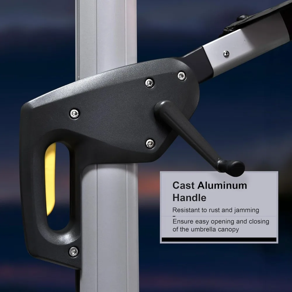 10 أقدام مزدوجة أعلى ديلوكس تعمل بالطاقة الشمسية LED مربع مظلة فناء إزاحة مظلة معلقة في الهواء الطلق مظلة السوق مظلة حديقة #4