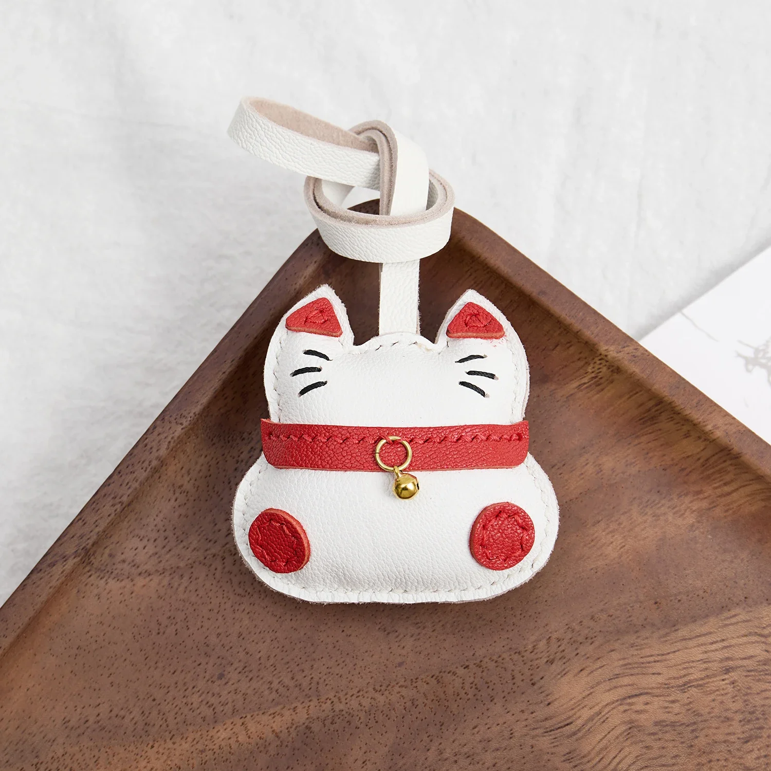 Pele de carneiro artesanal couro real bonito sorte gato saco charme chaveiro presente bonito decoração para sacos requintado charme saco acessórios