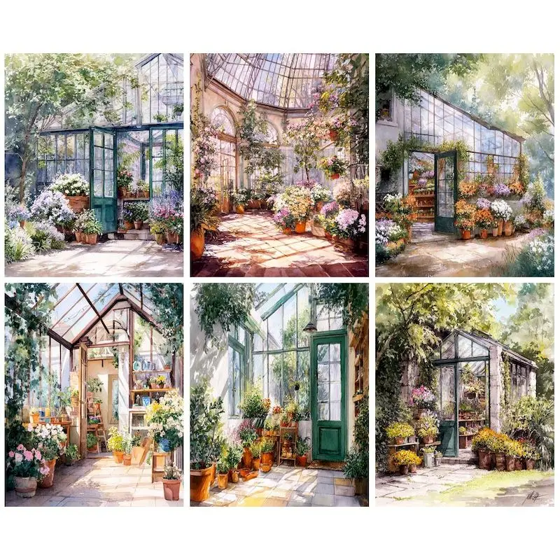 GATYZTORY Acrylic Paint By Numbers Greenhouse Flower Picture Drawing On Canvas Landscape Garden Paint for Painting Kill Time Wal