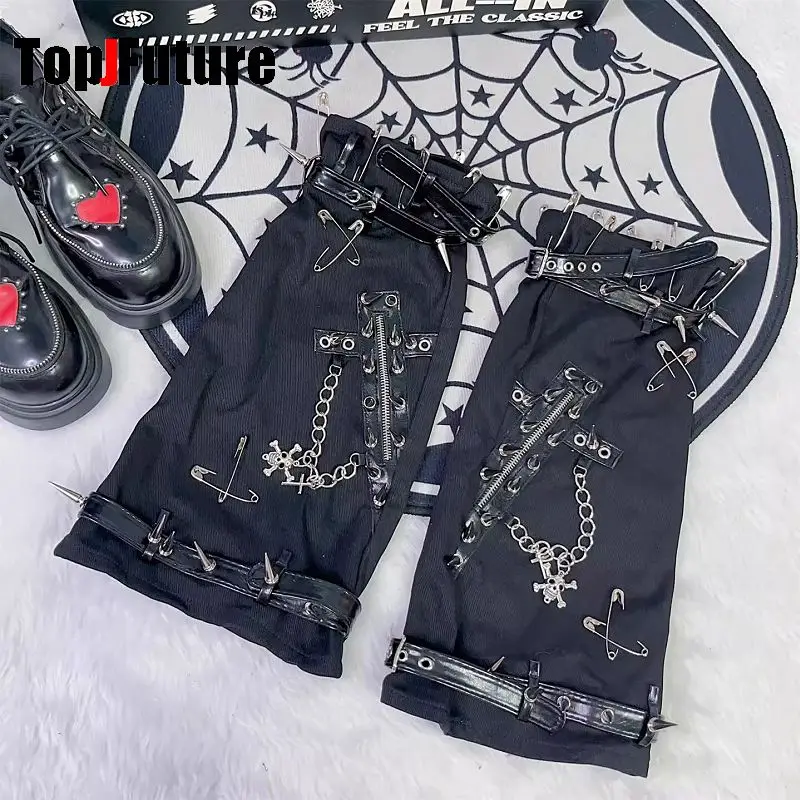 Women Spice Subculture Harajuku Punk Gothic Rivet Chain Cross Rock Leg Warmer Heavy Industry Y2K Girls Keep Warm Leg Warmers
