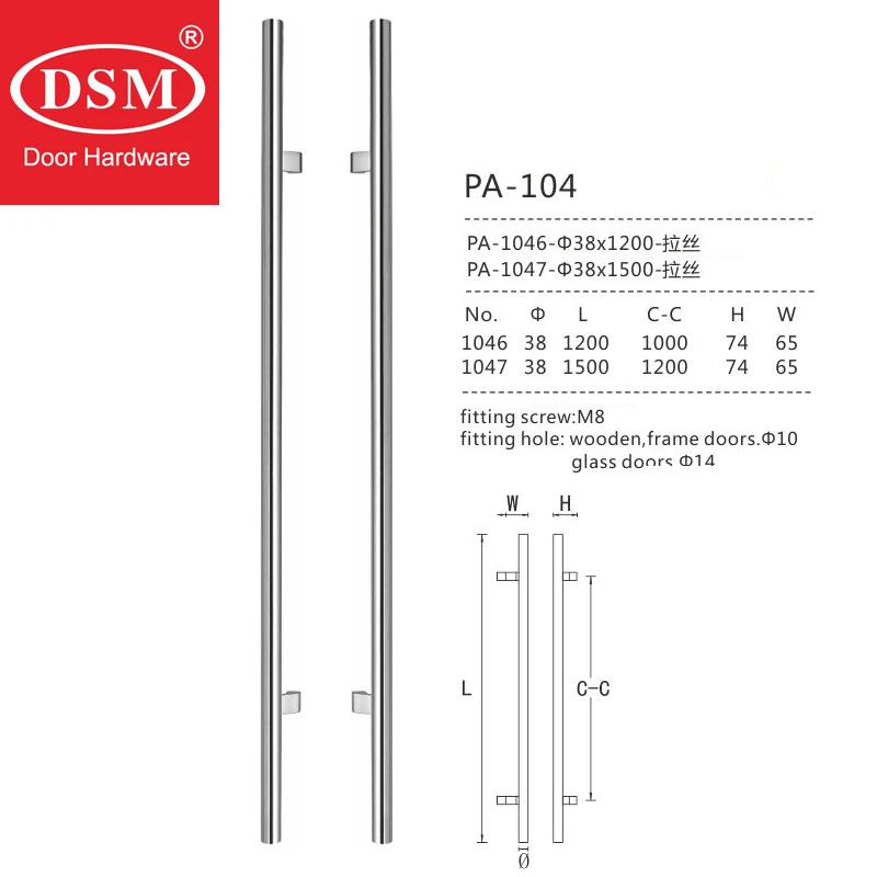 Imagem -06 - Punho da Porta de Entrada Deslocada Escovado Sus304 Puxadores Longos para Portas de Madeira Vidro Metal Quadro Pa10432d Aço Inoxidável