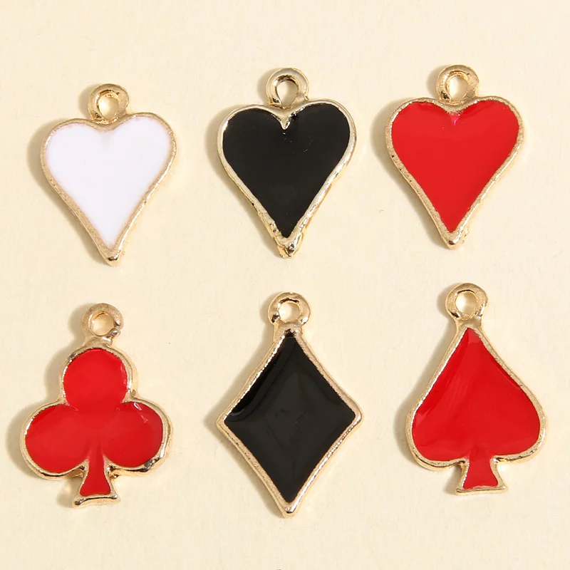 10pcs Gold Color Cute Enamel Poker Charms Punk Entertainment  Pendant Fit Necklaces Handmade Jewelry Making Finding Supplies