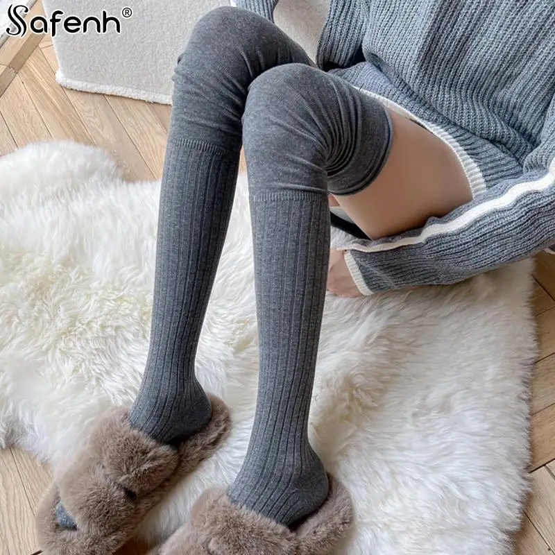 1Pair Knee Socks Women Knee-socks Lady Splicing Stockings Autumn Winter High Tube Thermal Socks Korean Preppy Style Casual Sock