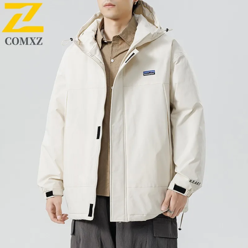 COMXZ 2025 Couple Hooded Cotton coat Hong Kong Style Autumn Winter Waterproof Down Cotton Thick Loose Casual Versatile jacket