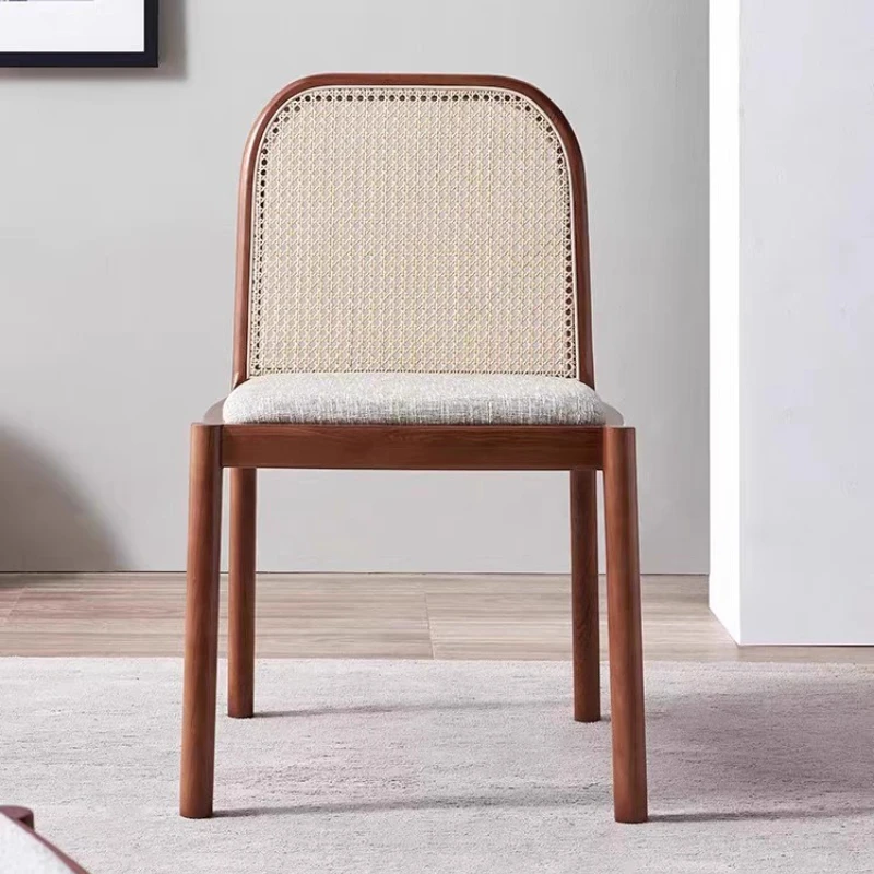 Solid Wood Dining Chair Scandinavian Rattan Backrest Seat Modern Restaurant Chairs for Living Room