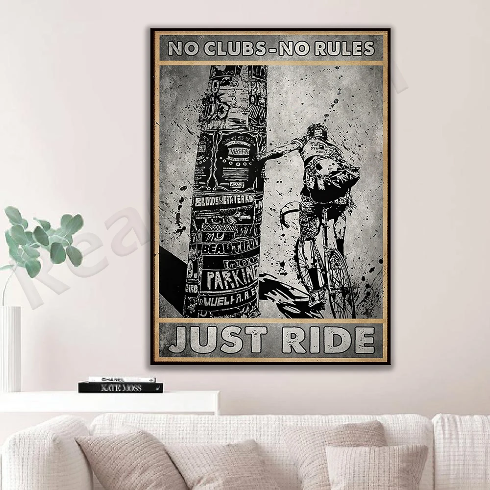 no club no rules just ride poster/bike art print/road bike wall art deco gift
