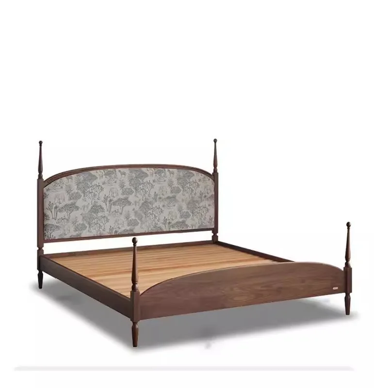 Retro black walnut solid wood garden bed 1.8 meters, cherry wood fabric soft bag double bed simple 1.5 meters