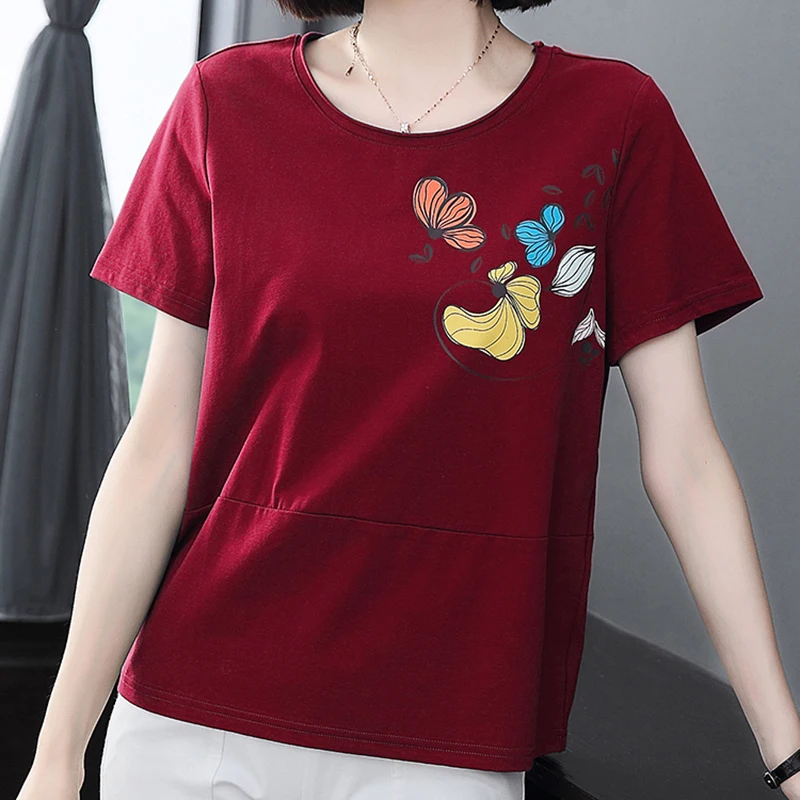 

Tee Shirt Femme Cotton Tshirts For Women Print Tops Ladies T Shirt 2022 Summer O Neck Casual Short Sleeve Tees Korean Clothes