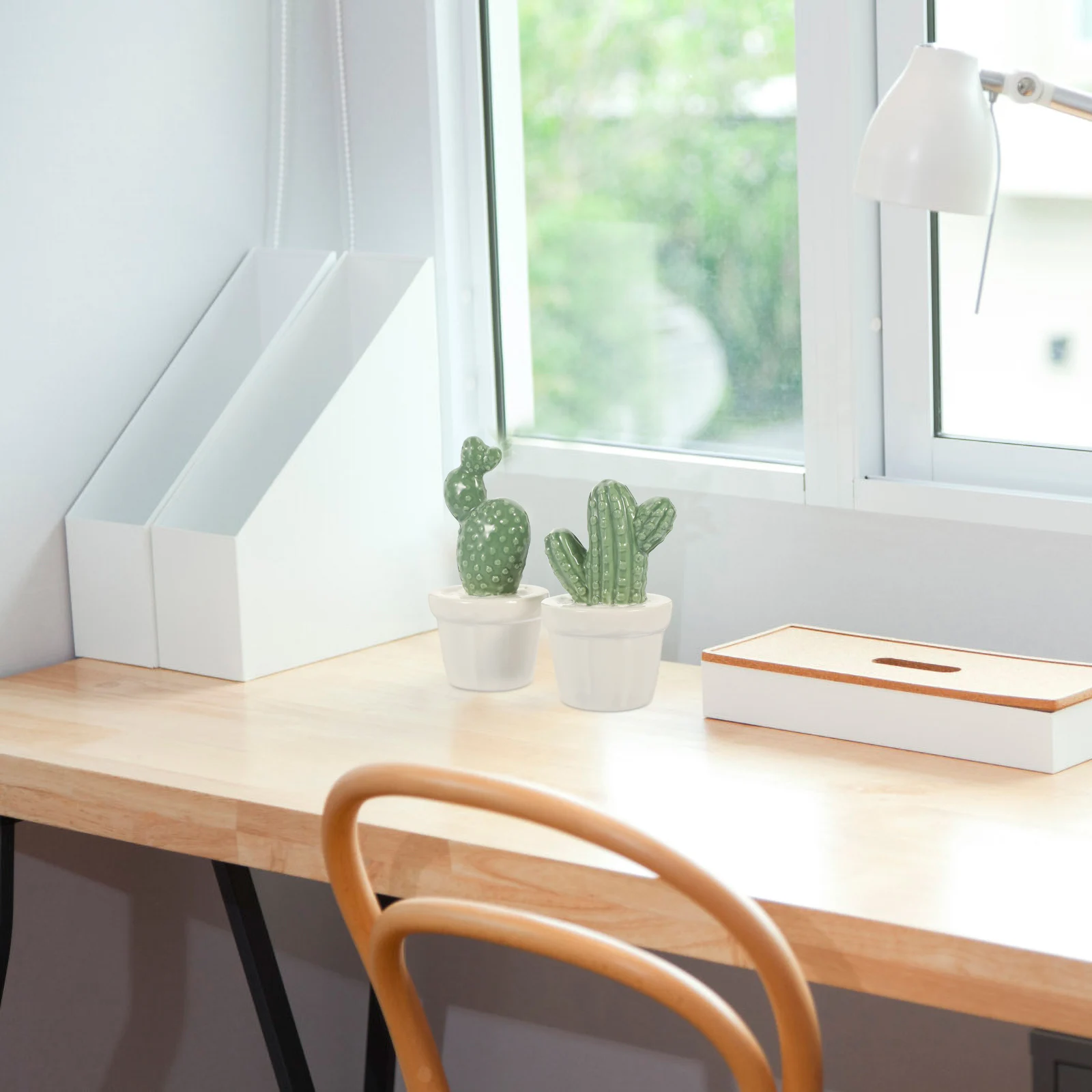 

2Pcs Porcelain Cactus Decoration Hand-Painted Garden Home Decor Christmas Gift Luck Symbol Reptile Decor Cactus Ornament