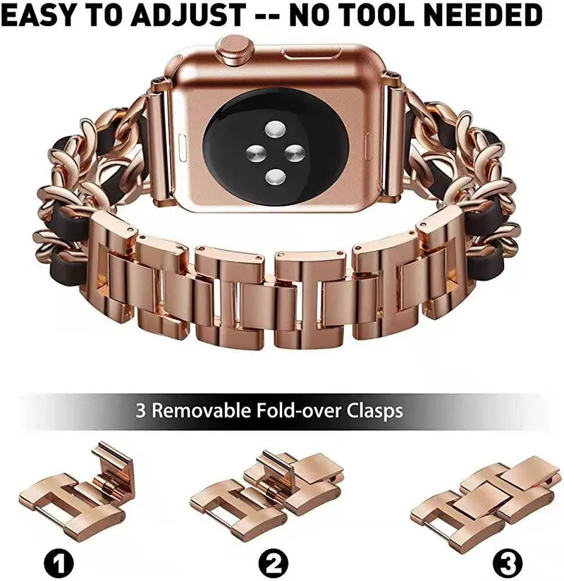 

Women Gold Wristband for Apple Watch Band 10 46mm 9 8 Ultra 2 49mm 7 SE 6 5 41 45mm 38/42mm 44 40mm Strap Metal Leather Bracelet