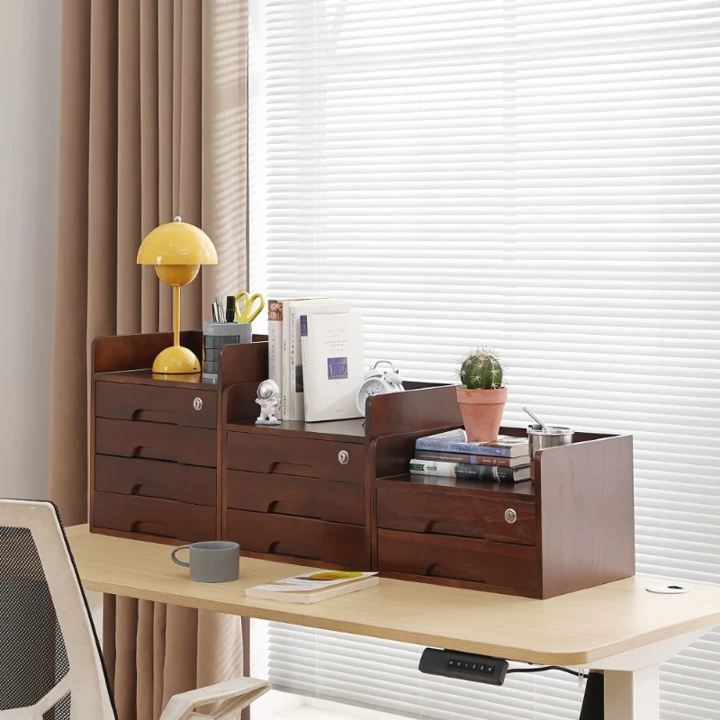Solid Wood Desk Drawer Cabinet Extra Wide Tall Strong Bearing Multi Purpose Office Home Storage Unit Combinable Shelf X