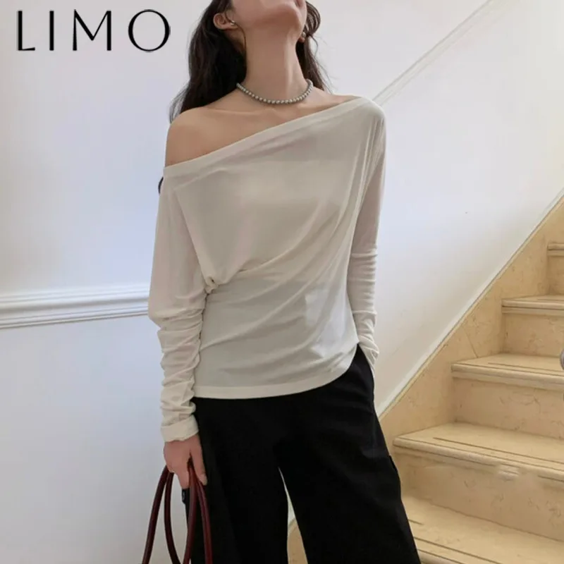 

LIMO Elegant Off Shoulder Shirt Women 2025 Fashion Slim Fit Lazy Casual Blouse Versatile Chic Top Trendy Sexy Slimming