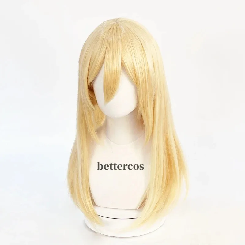 aa69 أنيمي تاريخ ريس تأثيري كريستا لينز الذهب الأصفر مقاومة للحرارة الاصطناعية خصلات الشعر المستعار + غطاء شعر مستعار