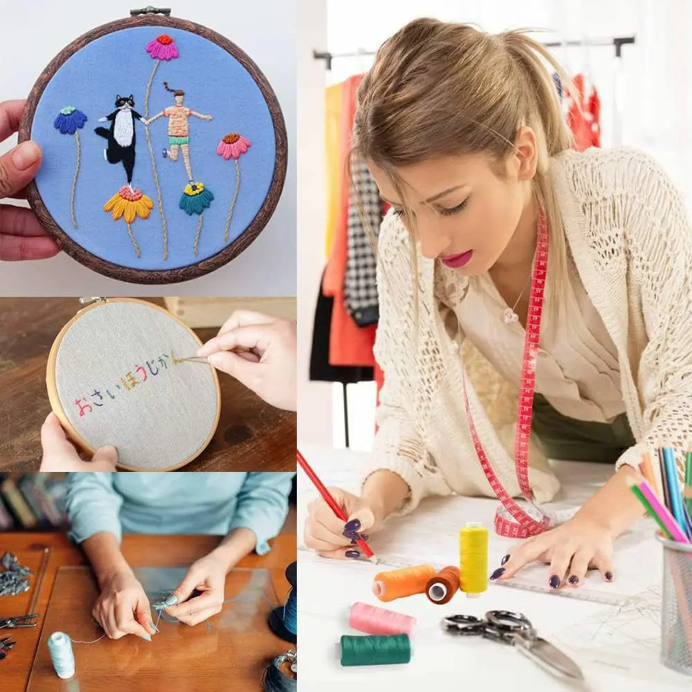 6 Colors/Set Yarn Sewing Thread Roll Machine Hand Embroidery 400 Yard Each Spool 100% Polyester Durable For Home Sewing Kit