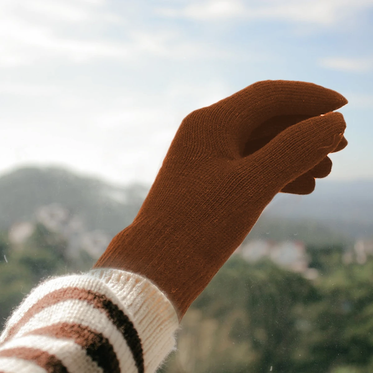 

1 Pair Winter Warm Knitted Gloves Solid Color Full Finger Windproof Outdoor Mittens Cold Weather Adult Unisex Gloves