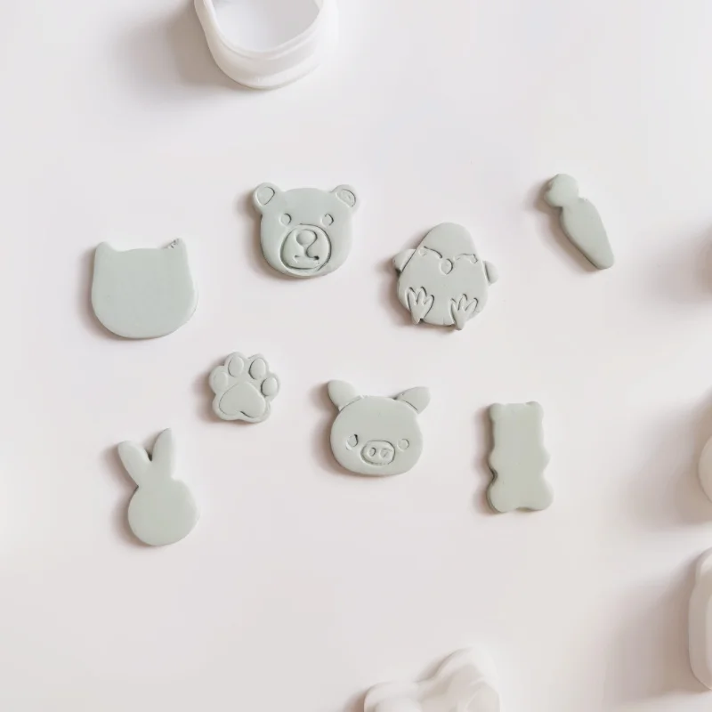 Mini Soft Pottery Earrings Polymer Clay Cutter Cute Bear Rabbit Pig Chick Animal Pattern Cutting Mold Jewelry Pendant Making