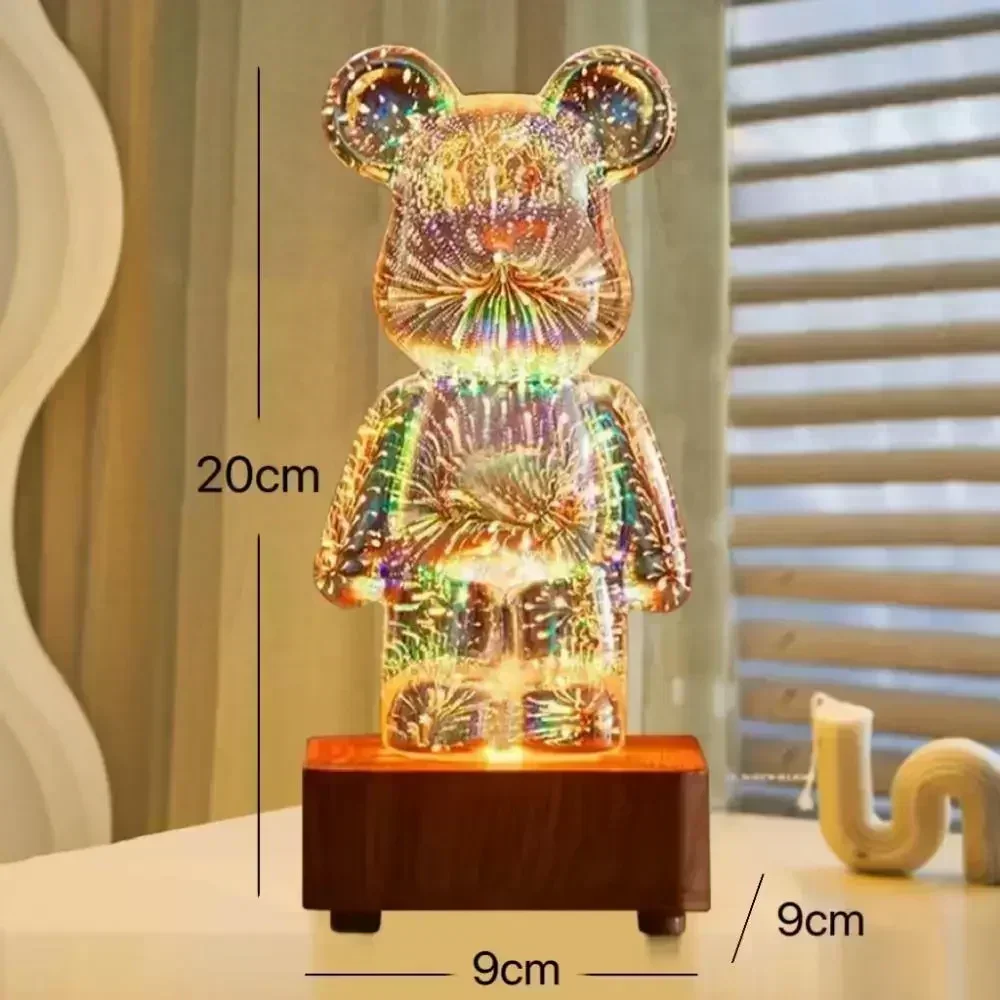 LED 3D Bear Firework Night Light USB Projector Lamp Color Changeable Ambient Lamp Suitable for Children Room Bedroom Decoration