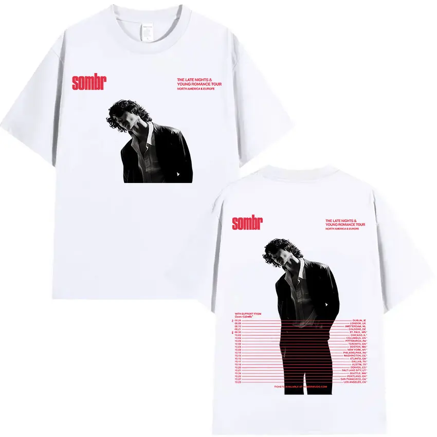 

Sombr The Tate Nights & Young Romance Tour 2025 T Shirts Men Women Vintage Harajuku Fashion Oversized Cotton T-shirt Streetwear