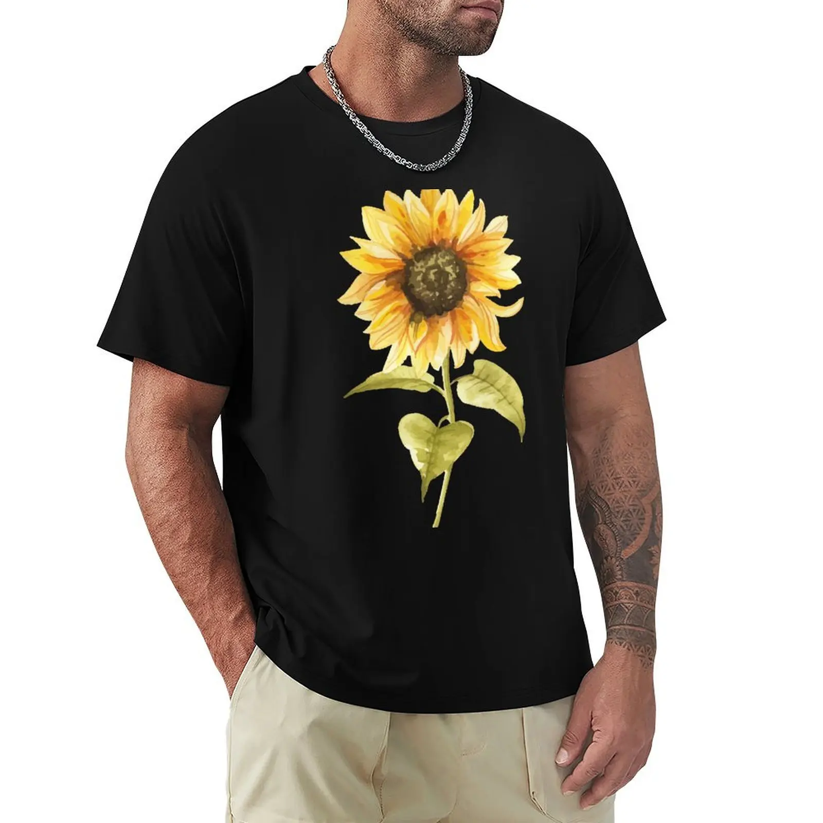 

Watercolor Sunflower hand painted T-Shirt No Iron Casual Short Sleeve Top