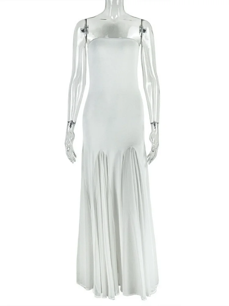 Wmstar Abito da donna all'ingrosso Design leggermente trasparente Gonna senza spalline Cinches Vita aspetto più sottile Un collo Tinta unita Alla moda