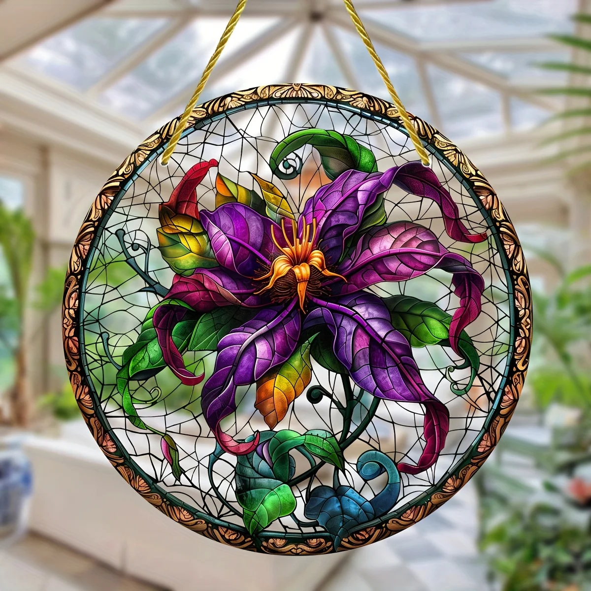 Colorful Plant-Themed Stained Glass Suncatcher-Acrylic Hanging Window Decoration for All-Season Home&Garden Decor,Porch Accent