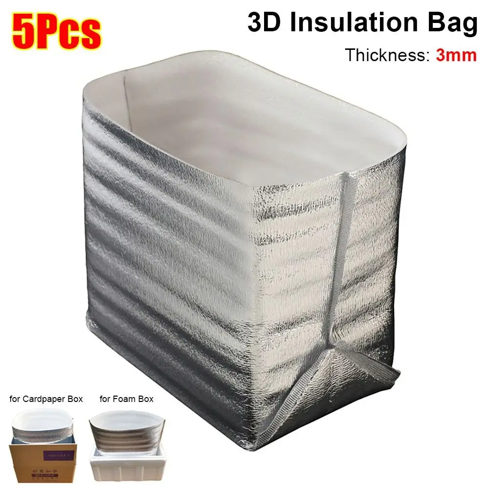 5Pcs Folding Ice Cold Warm Aluminum Foil Bag Food Thermal Delivery Carrier Insulation Bag Packing 3mm Cooler Bag Drink Storage