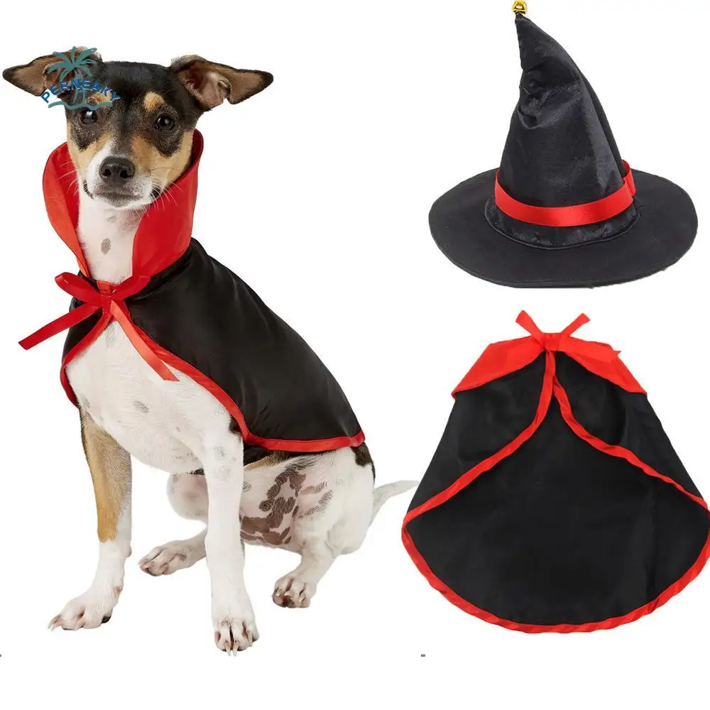 

Funny Cloth Pet Witch Cloak Soft Black/Red Halloween Pet Cloak Decorative Dog Witch Costume Cosplay Party