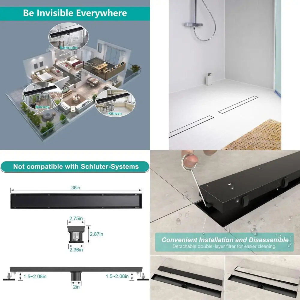 

Линейный душевой трап 36 дюймов, матовый черный, с реверсивной плиткой-вставкой, из нержавеющей стали 304, аксессуары, сертифицированные CUPC