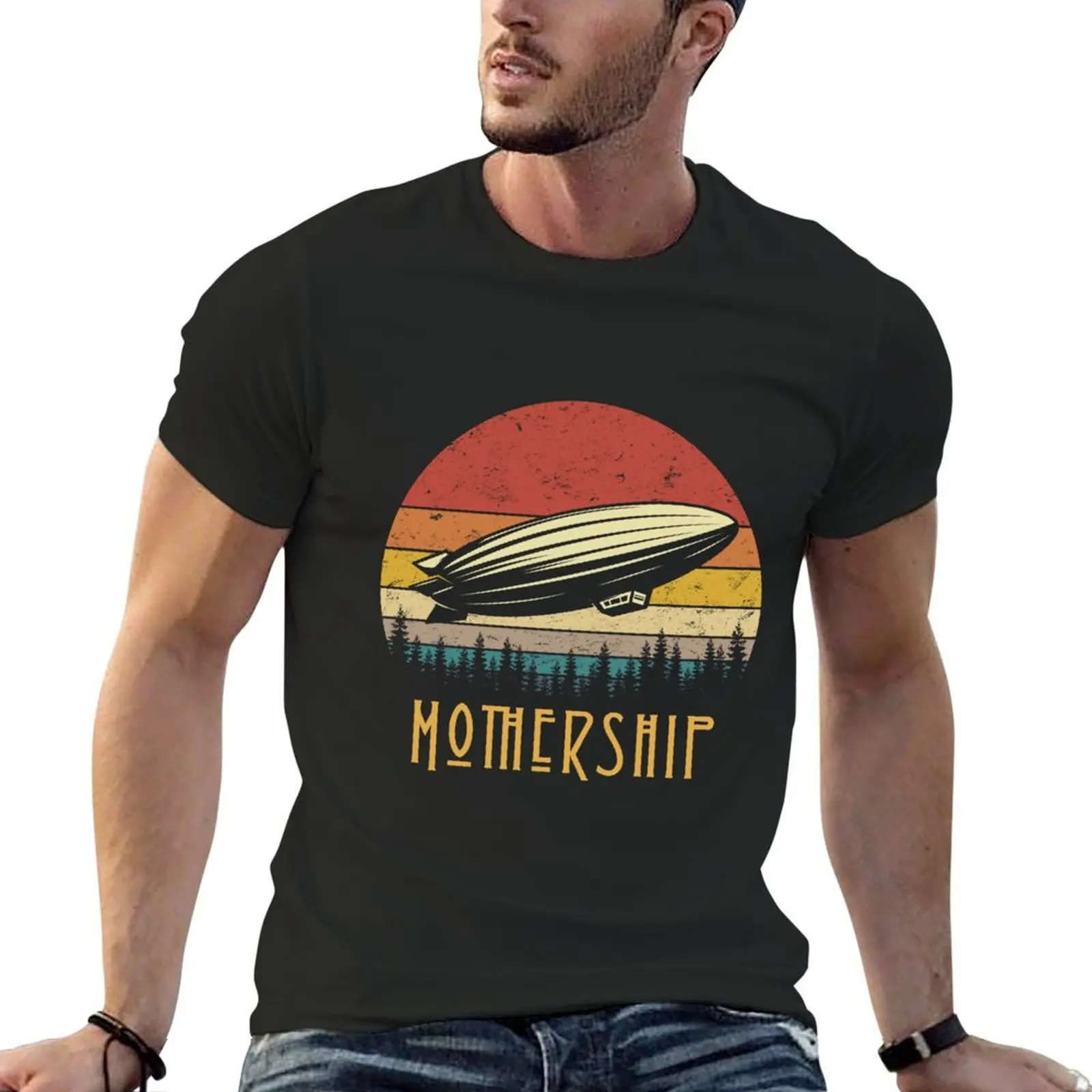 Vintage Retro Zeppelin Mothership T-Shirt summer top plain new edition plain black t shirts men