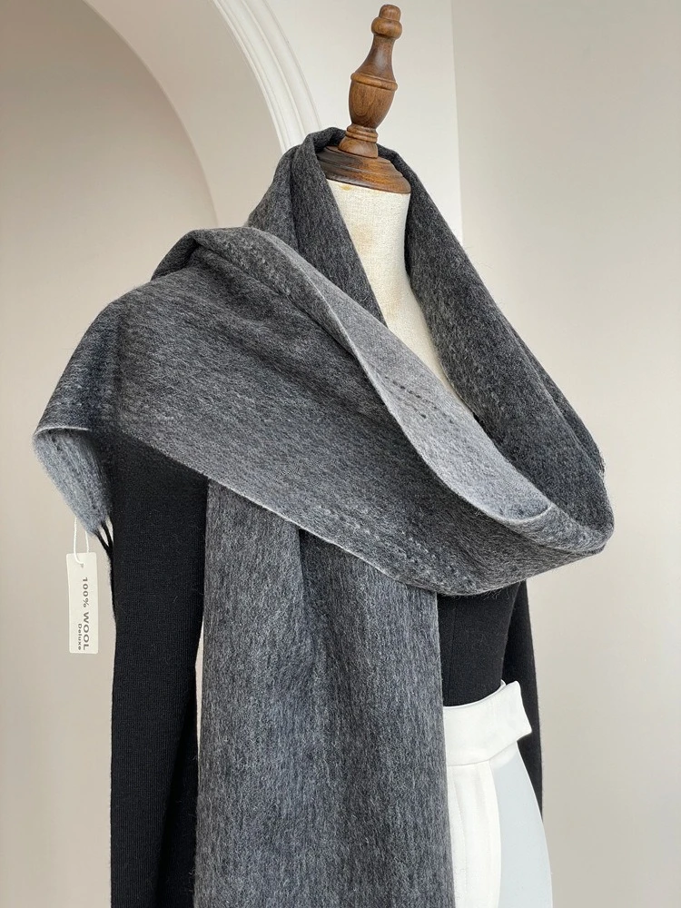 High Quality Australia100% Pure Wool Scarf Women Fall Winter Design Double-Sided Stitching Knitted Cashmere Shawl Female Muffler