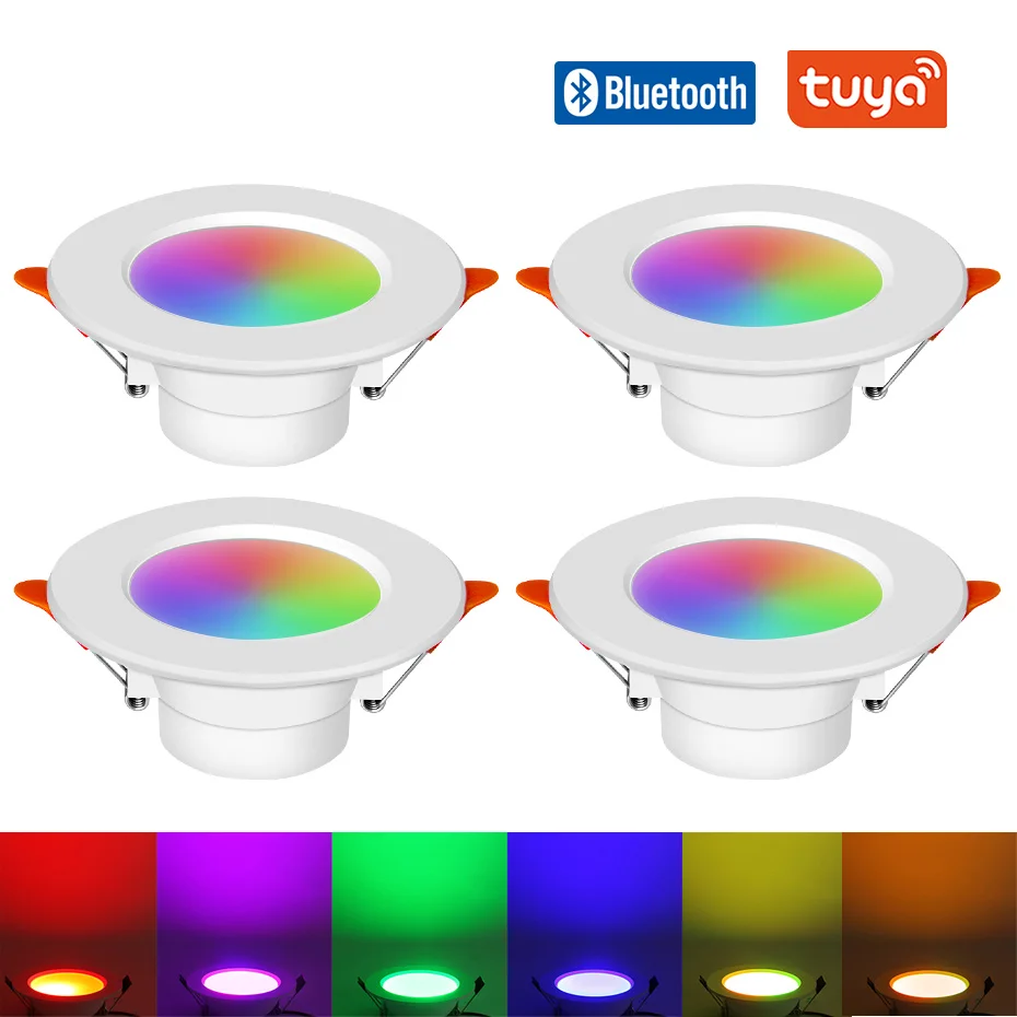 

Tuya Bluetooth Smart LED Downlight RGB+CW+WW APP Control Spot Light AC85-265V Dimmable Indoor Lamp Sync Music Timing Function