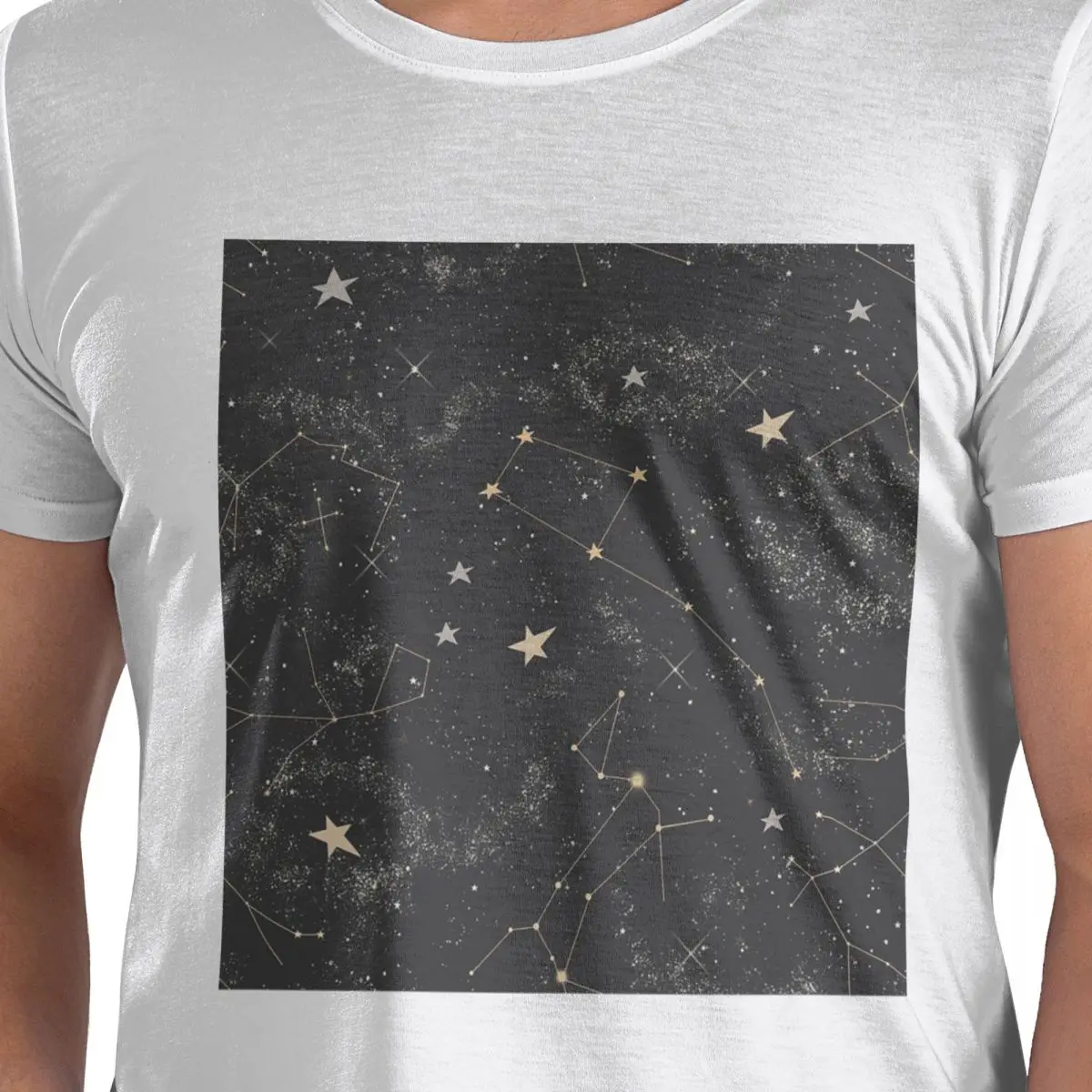 

Night Sky Golden Celestial Stars Zodiac Constellations 100% Cotton T-Shirt Men's Fashion T Shirts Men Crew Neck Short Sleeve