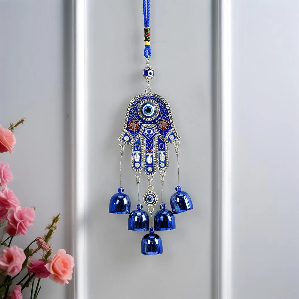 1 Piece of Fatima's Hand Blue-Eyed Bell Wind Chime for Room Wall, Windowsill, Porch, Garden Decoration, Home Protection Ornament