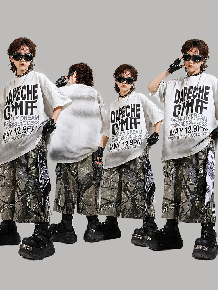 

Cool Camouflage Dance Pants Set Loose Street Jazz Dance Outfit for Boys And Girls Children's Breaking Hip Hop Performance Clo...