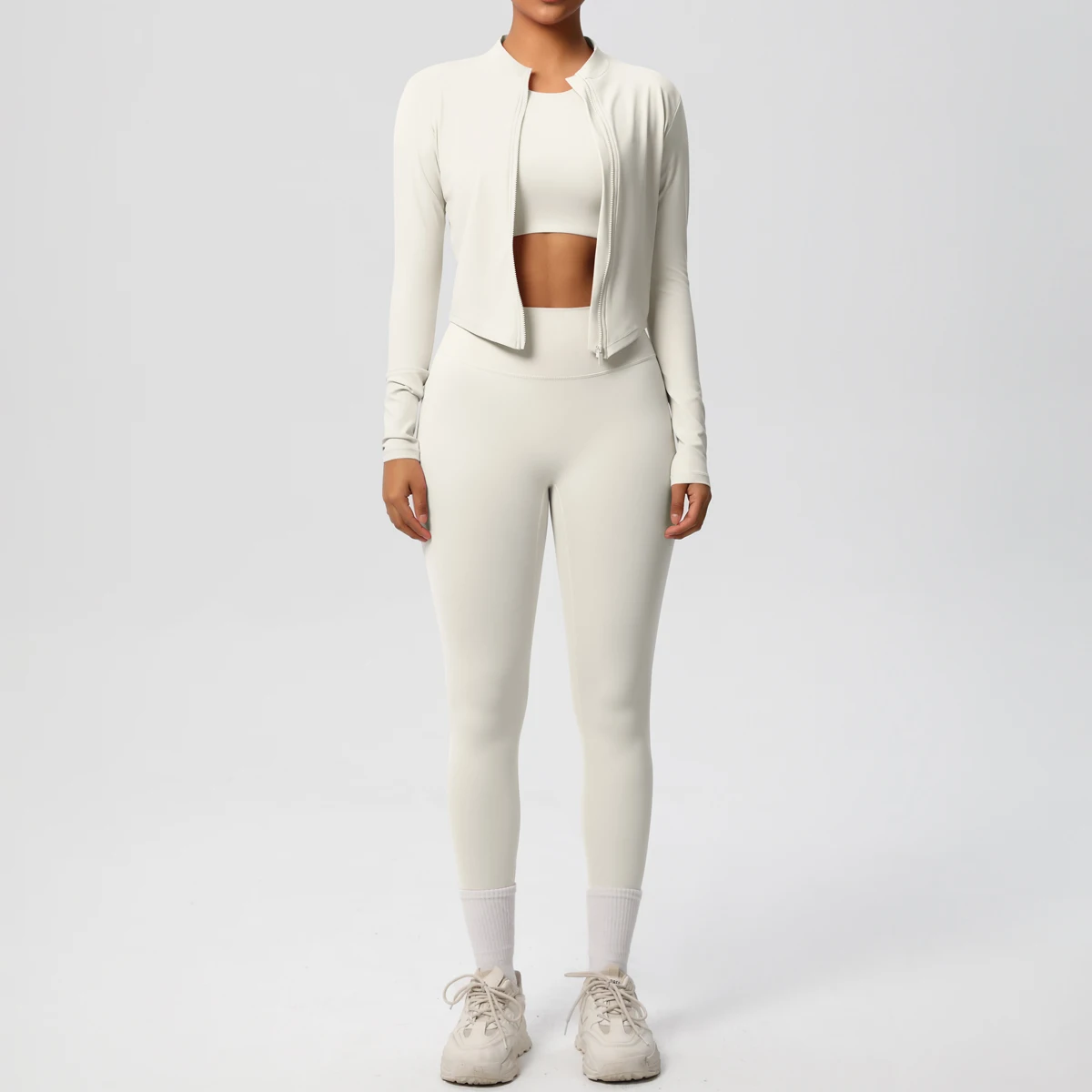 Yoga Three Piece Set for Women's Yoga Zipper Long Sleeves Sports Running Quick Drying Yoga T-shirt Push Up Female Pants Yoga Set